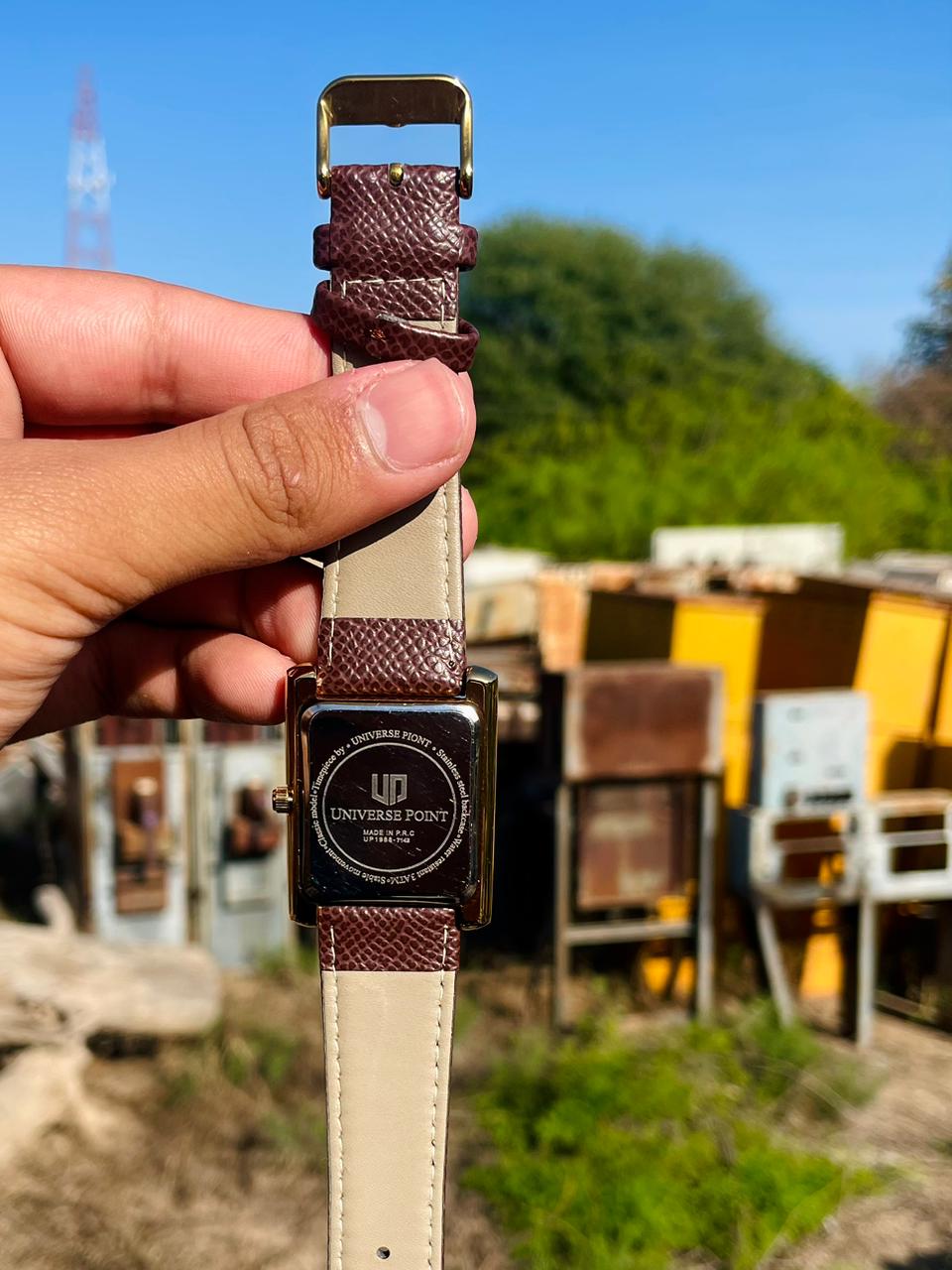 Universe Point Roman Square Leather Watch