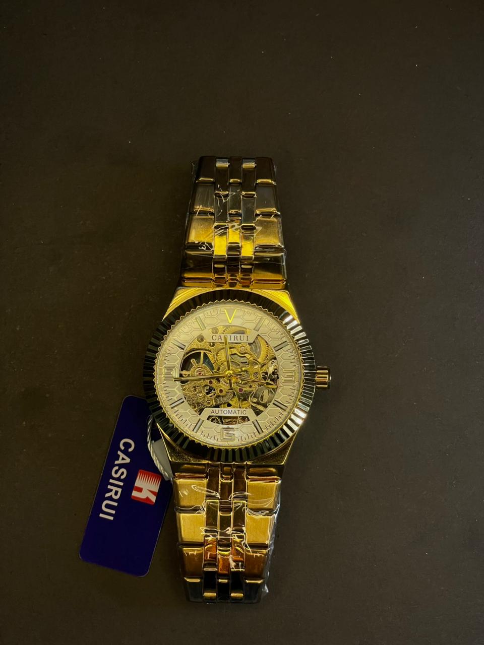 CASIRUI Men’s Gold Automatic Skeleton Watch – Premium Mechanical Timepiece
