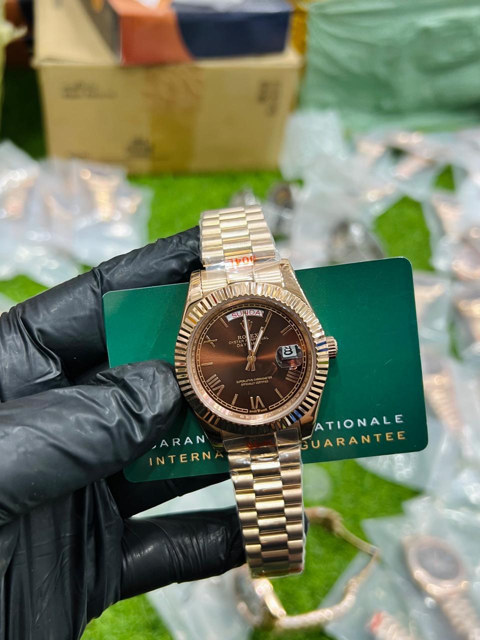 Rolex Luxury Rose Gold Day-Date Style Watch