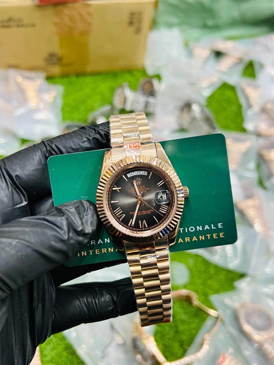 Rolex Luxury Rose Gold Day-Date Style Watch