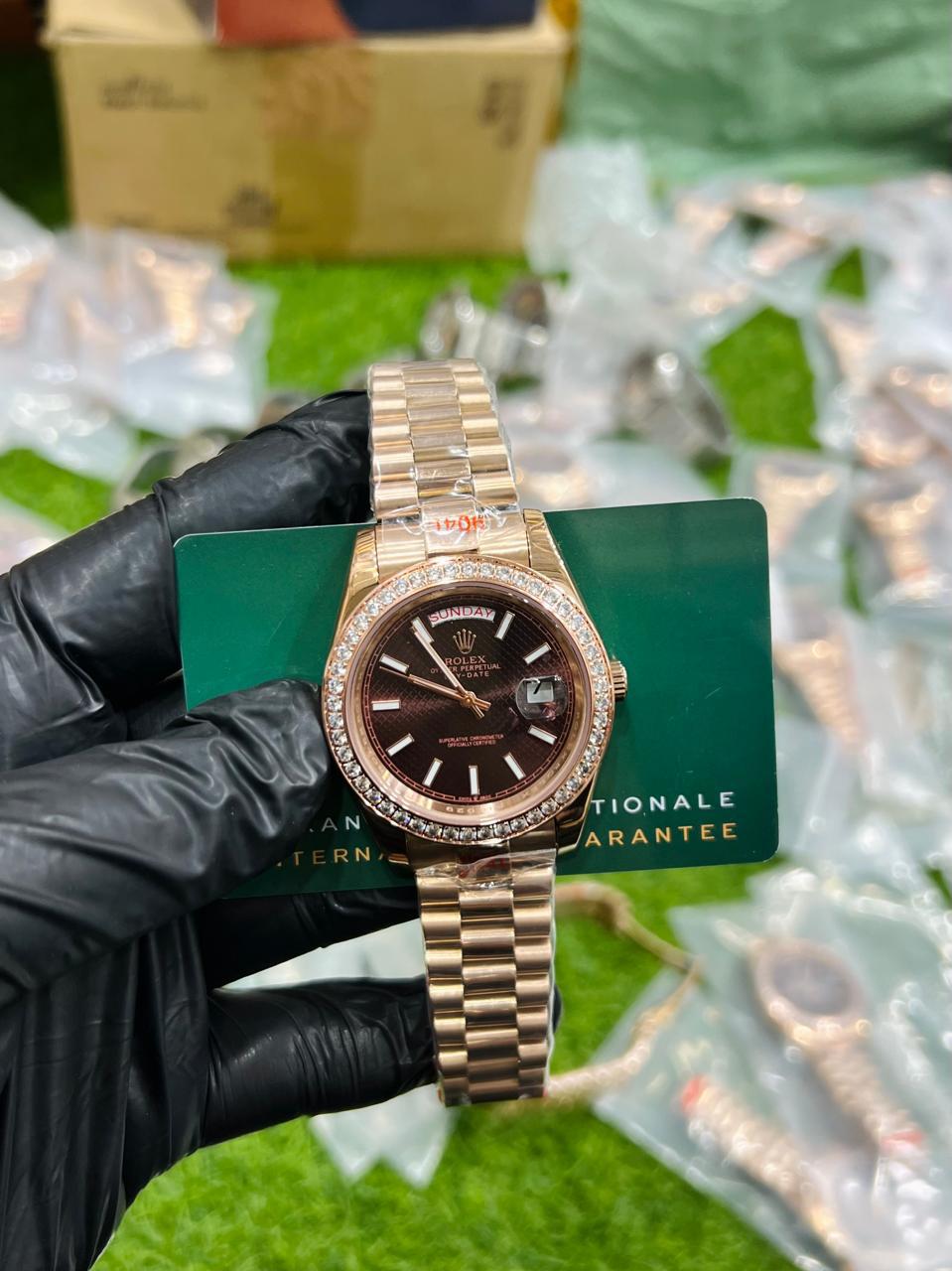 Rolex Luxury Rose Gold Day-Date Style Watch
