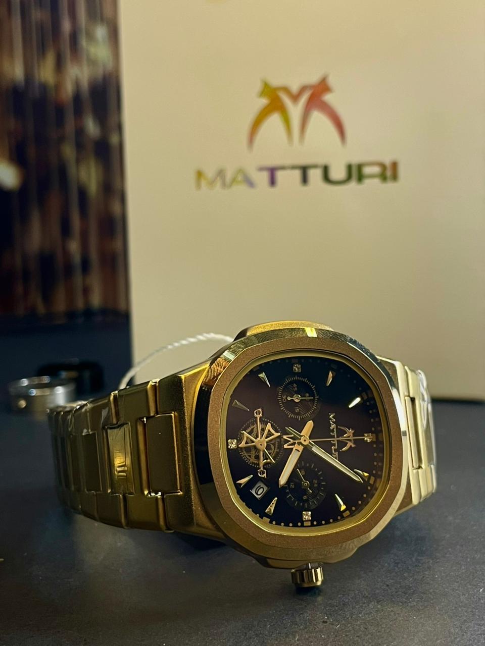MATTURI Luxury Gold Chronograph Men's Watch – Complete Gift Set